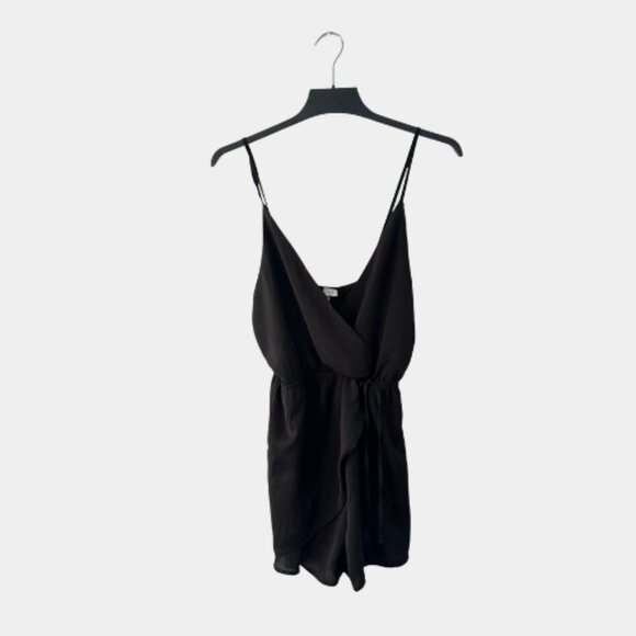 Tobi Black Surplice Wrap Front Romper Spaghetti Strap Elastic Waist Womens M - Picture 1 of 5